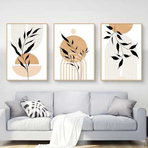 Martin Kench 3-teiliges Poster Set, Boho Blätter Bilder Set Abstrakt Wandbilder Wohnzimmer Dekoration Kunstdruck Leinwand Kunstposter für Wohnzimmer Schlafzimmer (ohne Rahmen) (J,50x70cm) von Martin Kench