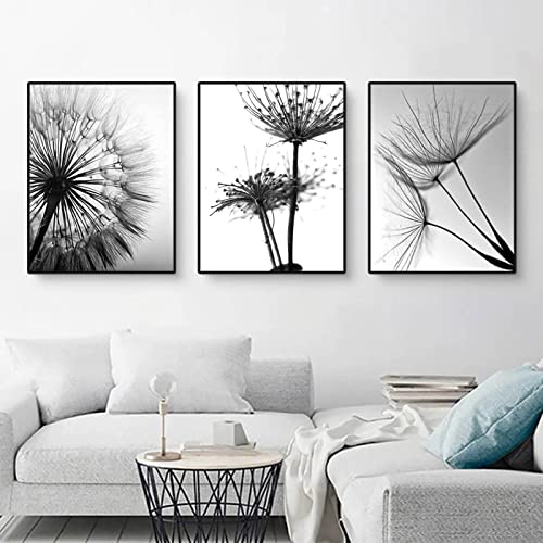 Martin Kench 3-teiliges Premium Poster Set, Aesthetic Blume Schwarz Weiß Löwenzahn Bilder Moderne Wandbilder, Wohnzimmer Schlafzimmer Wanddeko ohne Rahmen (B,21x30cm) von Martin Kench