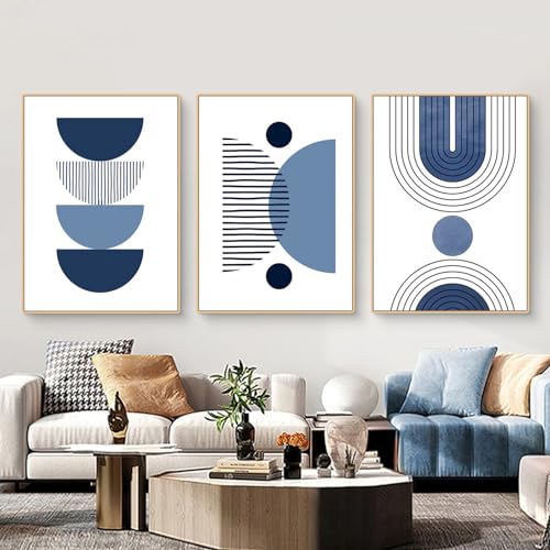 Martin Kench 3er Boho Bilder Set Moderne Poster Set Abstrakt Blau Pflanze Blätter Wandbilder Wohnzimmer Leinwandbilder Wandposter Wohnzimmer Schlafzimmer Decor (M,30x40cm) von Martin Kench