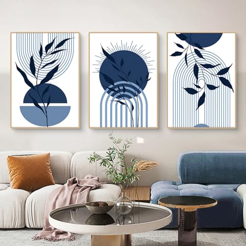 Martin Kench 3er Boho Bilder Set Moderne Poster Set Abstrakt Blau Pflanze Blätter Wandbilder Wohnzimmer Leinwandbilder Wandposter Wohnzimmer Schlafzimmer Decor (L,21x30cm) von Martin Kench