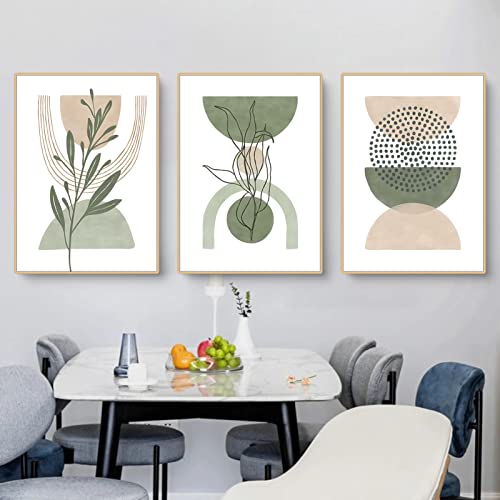 Martin Kench 3er Boho Poster Set, Bohemian Grüne Pflanzen Bilder, Moderne Wandbilder, Boho Deko Wanddeko für Wohnzimmer Schlafzimmer, Ohne Rahmen (B,21x30cm) von Martin Kench