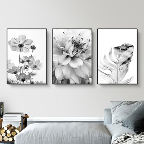 Martin Kench 3er Poster Set Aesthetic Schwarz-Weißer Schmetterling Blume Löwenzahn Bilder Set Moderne Wandbilder Wohnzimmer Schlafzimmer Wanddeko Art ohne Rahmen von Martin Kench