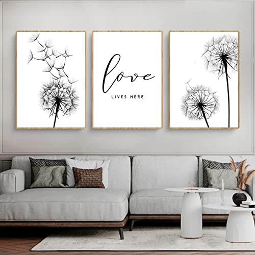 Martin Kench 3er Poster Set Modern Schwarz Weiß Leinwandbilder Wandbilder, Löwenzahn Bilder Set Kunstdrucke Wandposter für Wohnzimmer,Ohne Rahmen (30x40cm) von Martin Kench