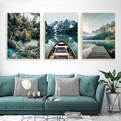 Martin Kench 3er Poster Set Naturlandschaft Wandbilder, Wald See Boote Poster Set, Bilder für Schlafzimmer und Wohnzimmer, ohne Rahmen (21x30cm,A) von Martin Kench