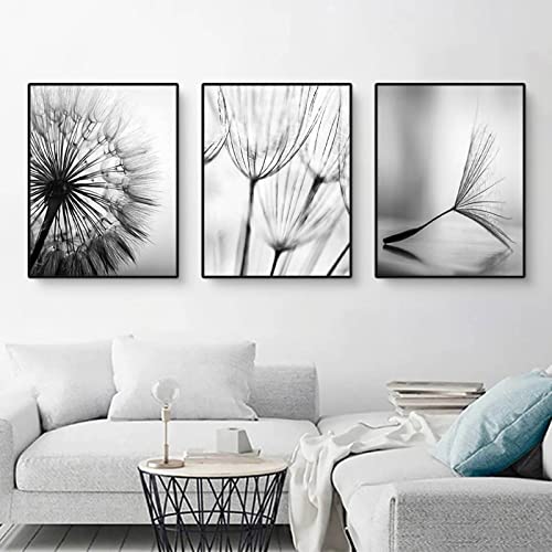 Martin Kench 3er Premium Schwarz Weiß Poster Set, Aesthetic Blume Löwenzahn Bilder Set, Modern Wandbilder, Leinwandbilder für Wohnzimmer, Ohne Rahmen (A,30x40cm) von Martin Kench