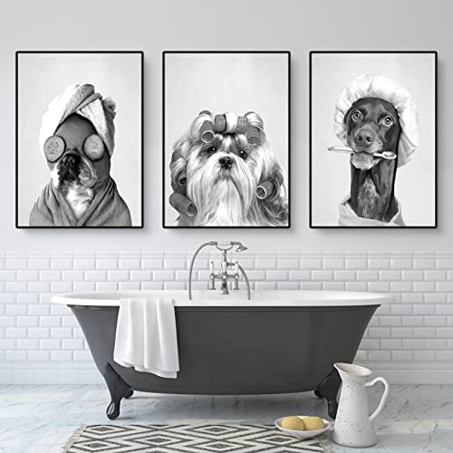 Martin Kench 3er Schwarz-Weiß Bilder Set, Moderne Tier Poster Set, Lustige Hunde Wandbilder Wohnzimmer Bad Wanddekoration, Ohne Rahmen (A,30x40cm) von Martin Kench