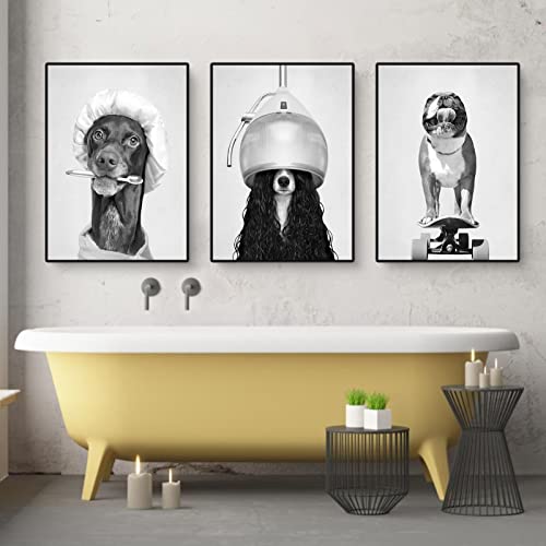 Martin Kench 3er Schwarz-Weiß Bilder Set, Moderne Tier Poster Set, Lustige Hunde Wandbilder Wohnzimmer Bad Wanddekoration, Ohne Rahmen (B,50x70cm) von Martin Kench