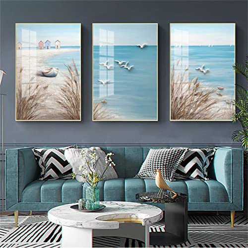 Martin Kench 3er Set Design-Poster Set Meer Strand Möwe Leinwand, Moderne Wandbild Print Bilder Kunstposter für Wohnzimmer Deko Ohne Rahmen (50x70cm) von Martin Kench