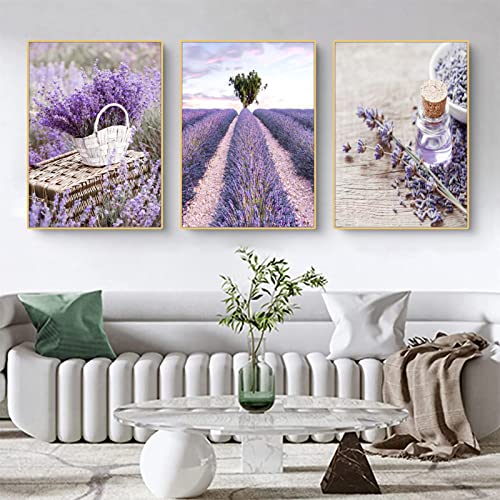 Martin Kench 3er Set Moderne Wandbild Poster, Lavendel Wandbilder, Kunstdrucke Print Bilder Kunstposter Deko für Wohnzimmer Ohne Rahmen (Stil 1,50x70cm) von Martin Kench