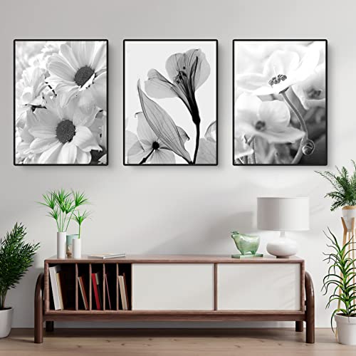 Martin Kench 3er Set Schwarz Weiß Blume-Poster Set Aesthetic Blume Leinwandbilder, Schwarz Weiß Blume Wandbilder Print Bilder für Wohnzimmer Deko, Ohne Rahmen (30x40cm) von Martin Kench