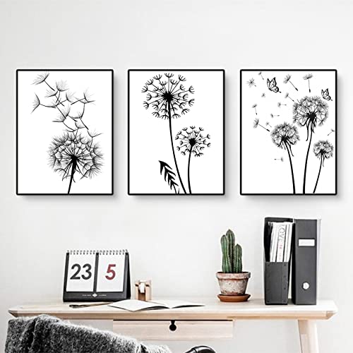 Martin Kench 3er Set Schwarz Weiß Design-Poster Wandbilder, Pusteblume Wandbild Print Bilder, Leinwand Kunstposter für Wohnzimmer Deko, Ohne Rahmen (B,50x70cm) von Martin Kench