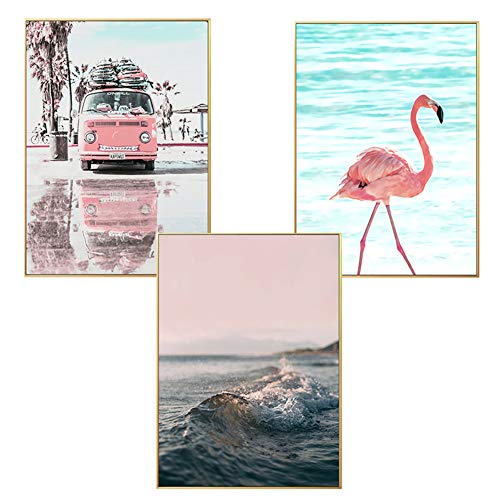 Martin Kench Design Poster 3er Set, Wandbild Wandkunst, Strand Meer Hawaii Flamingo, Ohne Rahmen, Print Bilder Kunstposter Deko für Wohnzimme (Flamingo,30 x 40 cm) von Martin Kench