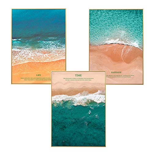 Martin Kench Stilvolles Poster 3er Set, Meer Strand Blau Waaer Posterset Leinwanddruck Bilder ohne Rahmen, Kunstdruck Print Bilder für Wohnzimmer (Stil B,30 x 40 cm) von Martin Kench