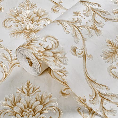 Möbelfolie Klebefolie, Selbstklebende Folie Tapete 3D Vintage Blumen PVC Aufkleber, Selbstklebend Tapeten für Küche Wohnzimmer Dekofolie (Beige) von Martin Kench