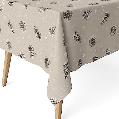 Martina Home Harzbeschichtete Tischdecke Kiefernzapfen, 180 x 140 cm, Grau von Martina Home