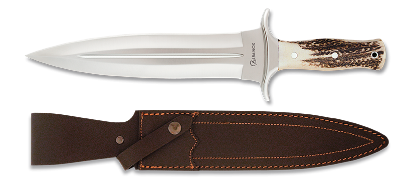 Saufeder Hirschhorn großer Jagd-Dolch mit Lederscheide Saufeder Hirschhorn großer Jagd-Dolch mit Lederscheide von Martinez Albainox