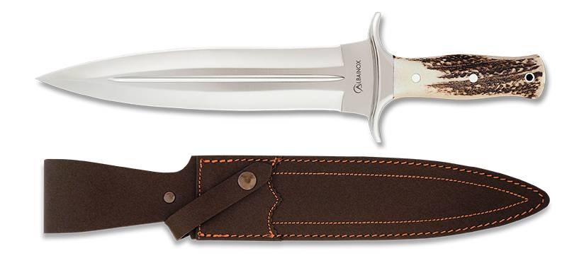 Saufeder Hirschhorn großer Jagd-Dolch mit Lederscheide Saufeder Hirschhorn großer Jagd-Dolch mit Lederscheide von Martinez Albainox