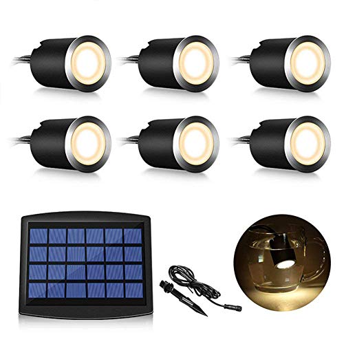 Martll LED Solar Einbaustrahler, 6er Set LED Einbauleuchten IP67 Wasserdicht LED Außenbeleuchtung,Badestrahler,Deckenstrahler für Garten, Hofstufen, Treppe, Terrasse, Boden (Warmes Weiß Neu) von Martll