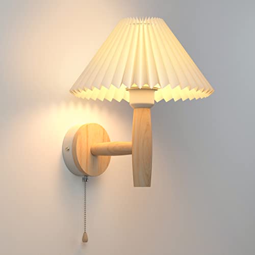 Martll Wandleuchte Innen Wandlampe mit Schalter Wandleuchten Holz Vintage E27 Wandbeleuchtung Nachtlicht für Schlafzimmer, Wohnzimmer Treppen Korridor, Ohne Lichtquelle (Weiß) von Martll