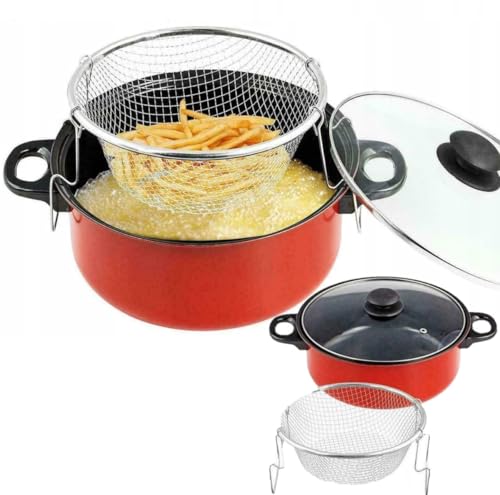 FRYER TOPF FISCH POMMES FRITES HUHN KRAPFEN SIEB FRITEUSE + KORB, Frittiertopf aus mit Glasdeckel Induktion Korb Fritteuse Friteuse Frites Frittierpfanne Fritöse EDELSTAHL Pommestopf Fritteuse von Martom