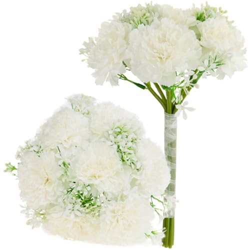 Künstliche Nelken SCHNITZT BUNDLE BOUQUET WEISSE KÜNSTLICHE BLUMEN Nelken Blumen Blumensträuße für Hochzeiten, Zuhause, Partys, Tischdekorationen, Fensterdekorationen, Empfänge, Wartezimmer, Esstische von Martom