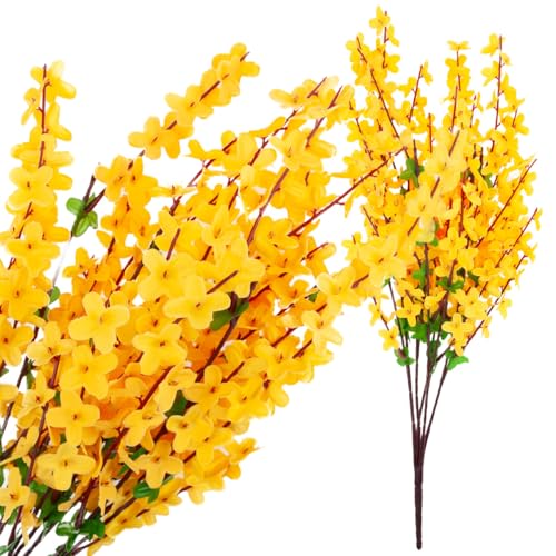 Martom FORSYTHIA GELBER STRAUß ZWEIGT Ostern FORSYTHIA IN EINEM STRAUß BLÄTTER FRÜHLING Kunstseide, Forsythienzweige, Winter-Jasmin-Blumen, Blumensträuße mit Blättern, für Zuhause, Büro, Dekoration von Martom