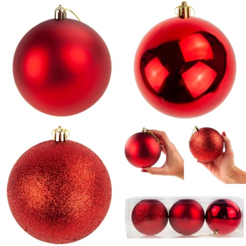 ROTE WEIHNACHTSBAUMKUGELN 10CM 3ER Set UNZERBRECHLICHE Kugeln, Kunststoff Weihnachtsbaumschmuck Weihnachtsbaum Deko Baumschmuck für Weihnachtsbaum Christbaumschmuck Hochzeitsdekoration von Martom