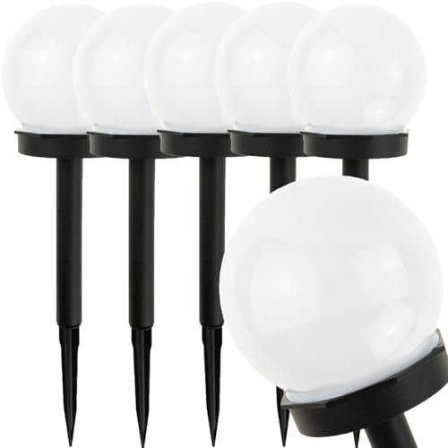 Solar Gartenleuchte wasserdicht Solarlampe für Garten Außen LED Kugel mit Erdspieß Kunststoff ∅10 x L33 cm 6 Stück von Martom