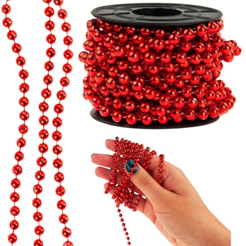 WEIHNACHTSBAUMKETTE ROT SCHILFPERLEN Girlande Spule 5M Perlenkette Perlenband Christbaumkette Rot Weihnachtsperlenkette Weihnachtsbaumschmuck für Weihnachtsdekoration Party Deko Weihnachtsgirlande von Martom