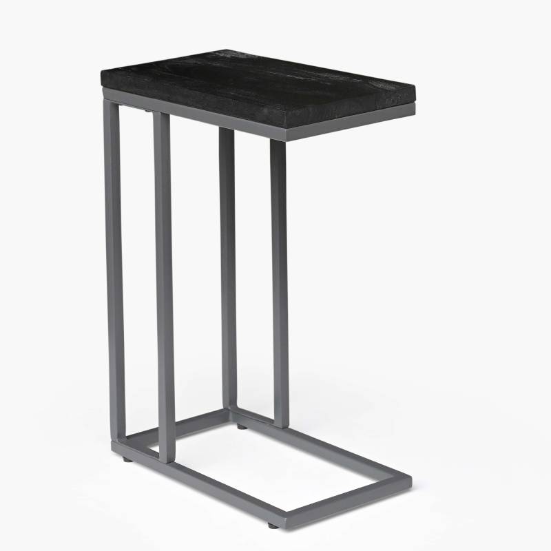 Ebony Black Industrial Side Table – C-Shaped with Metal Frame von Marudhara