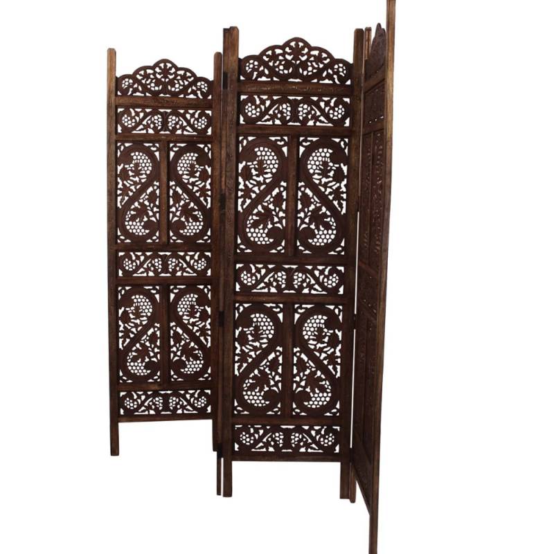 Handcrafted Wooden Room Divider made in Mango Wood and MDF – 3-Panel Screen von Marudhara