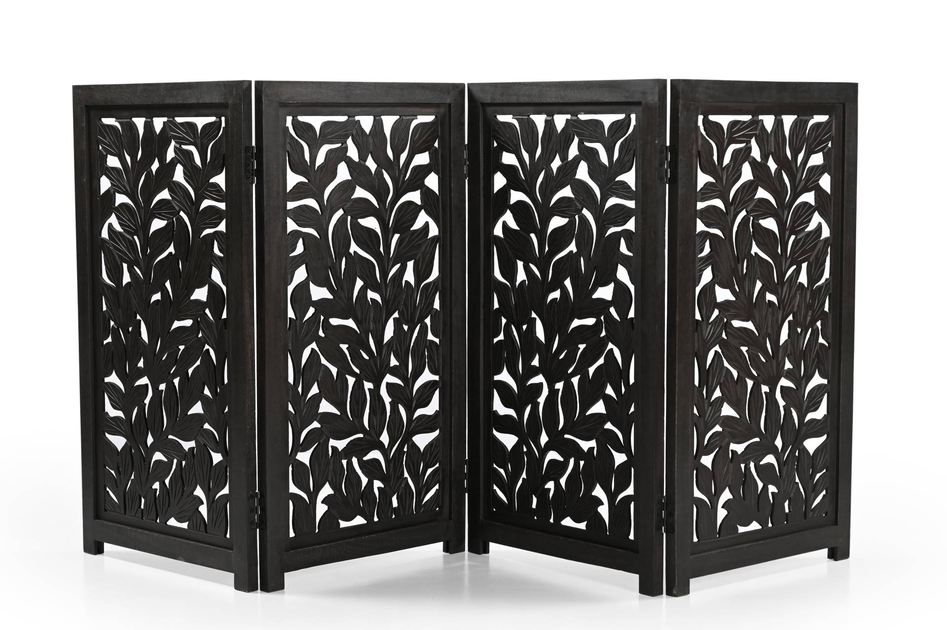 Handmade Mango Wood Dog Gate - Freestanding 4-Piece Pet Gate, Dark Brown, Foldable Safety Fence & Fireplace Guard for Dogs, Cats & Children - 180x2x84 cm von Marudhara