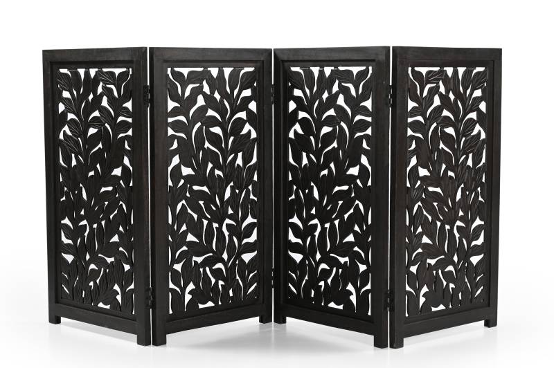 Handmade Mango Wood Dog Gate - Freestanding 4-Piece Pet Gate, Dark Brown, Foldable Safety Fence & Fireplace Guard for Dogs, Cats & Children - 180x2x84 cm von Marudhara