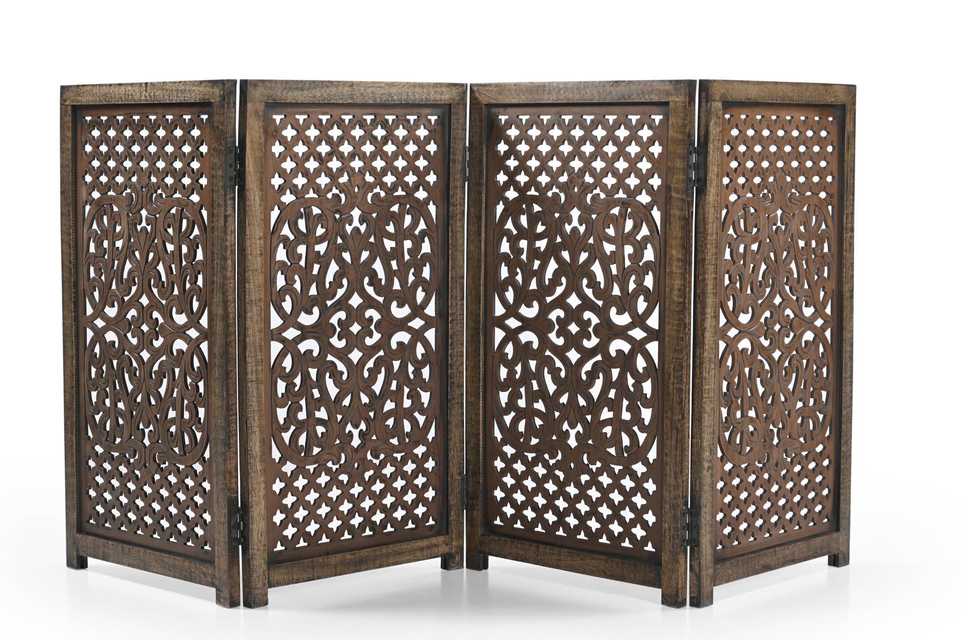 Handmade Mango Wood Dog Gate - Freestanding 4-Piece Pet Gate, Light Brown, Foldable Safety Fence & Fireplace Guard for Dogs, Cats & Children - 180x2x84 cm von Marudhara