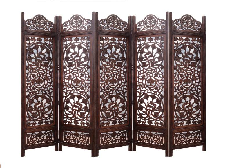 Mango Wood and MDF Room Divider - 5 Panel Floral Handmade Screen, Privacy Screen & Decoration for Living Room, Bedroom, Balcony & Office - Brown (254x3x180 cm) von Marudhara