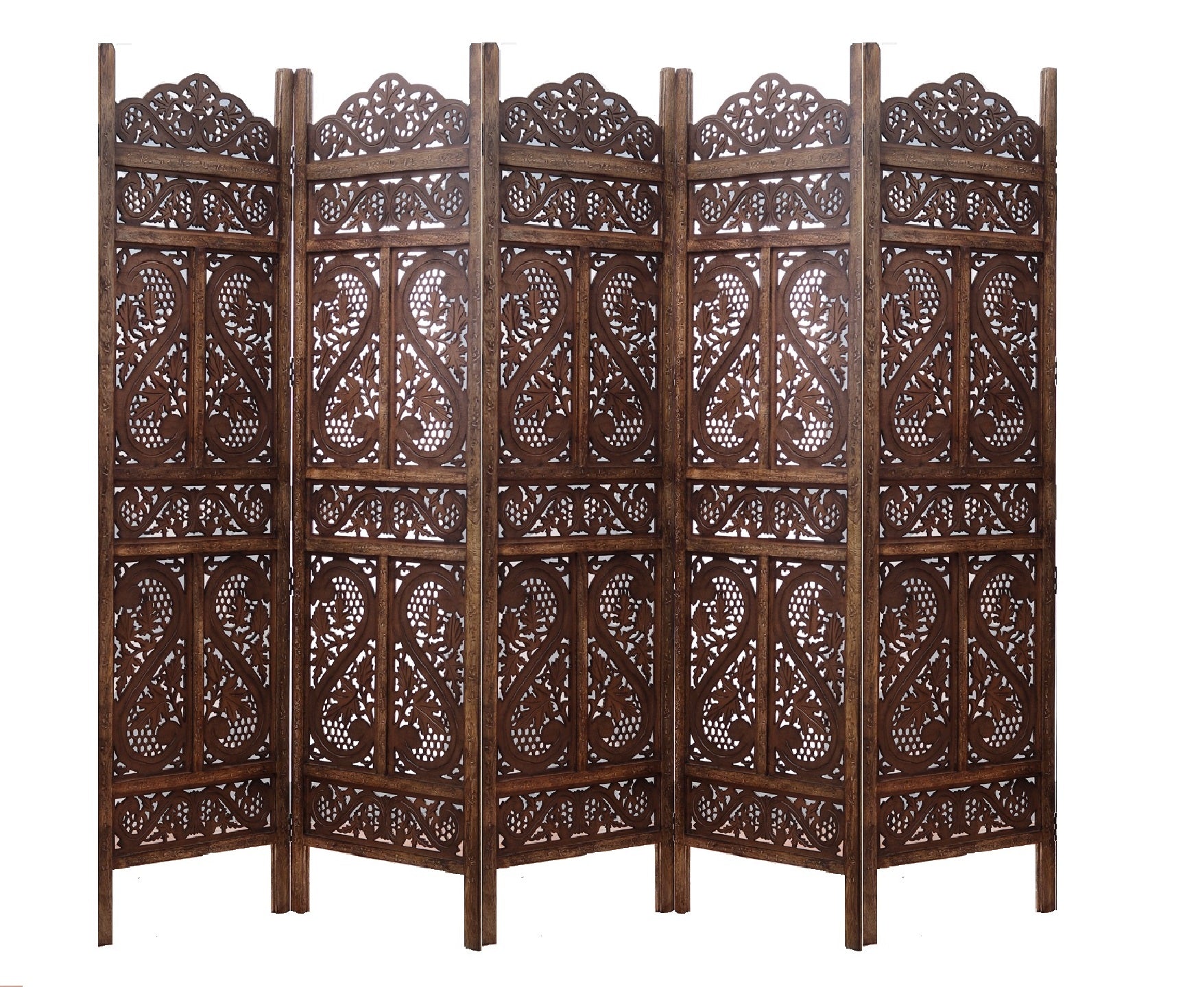 Mango Wood and MDF Room Divider - 5 Panel Floral Handmade Screen, Privacy Screen & Decoration for Living Room, Bedroom, Balcony & Office - Brown 234x2x180 cm von Marudhara