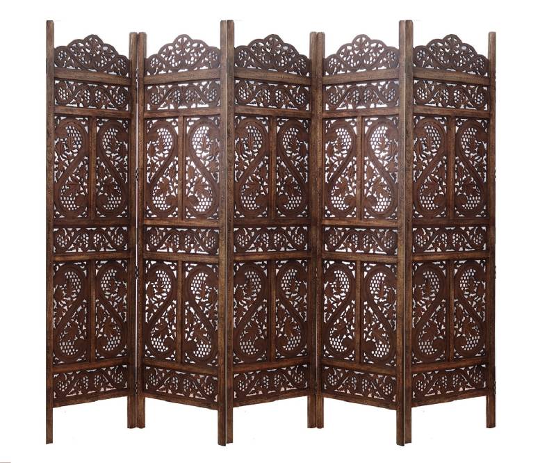 Mango Wood and MDF Room Divider - 5 Panel Floral Handmade Screen, Privacy Screen & Decoration for Living Room, Bedroom, Balcony & Office - Brown 234x2x180 cm von Marudhara