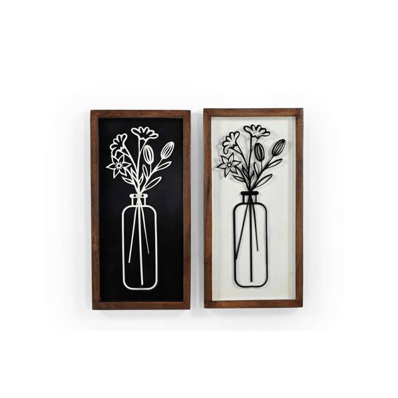 Minimalist Two-Tone Vase & Floral Line Art Wall Décor Set – Set of 2 Framed Prints von Marudhara
