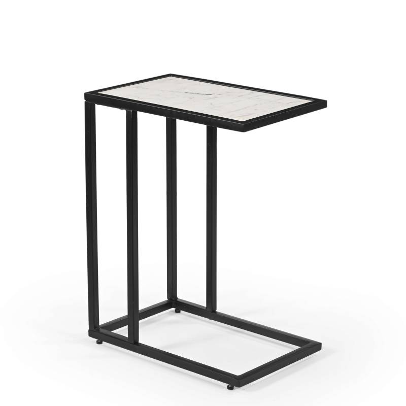 Modern Minimalist Side Table – White Marble Top & Black Metal Frame von Marudhara