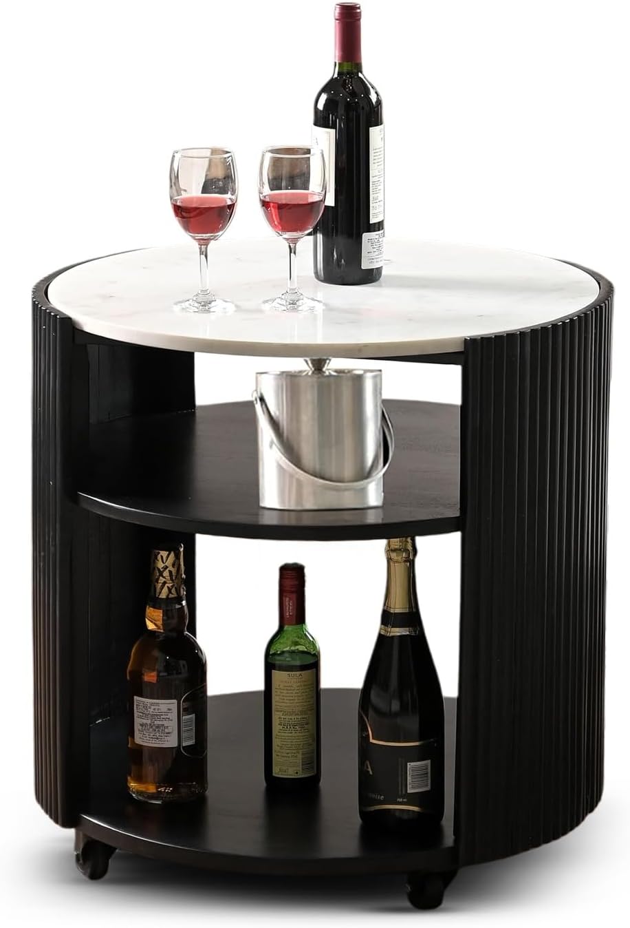 Modern Round Side Table with Marble Top & Black Wooden Legs – Elegant Accent Table von Marudhara