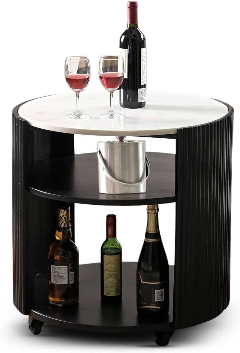 Modern Round Side Table with Marble Top & Black Wooden Legs – Elegant Accent Table von Marudhara