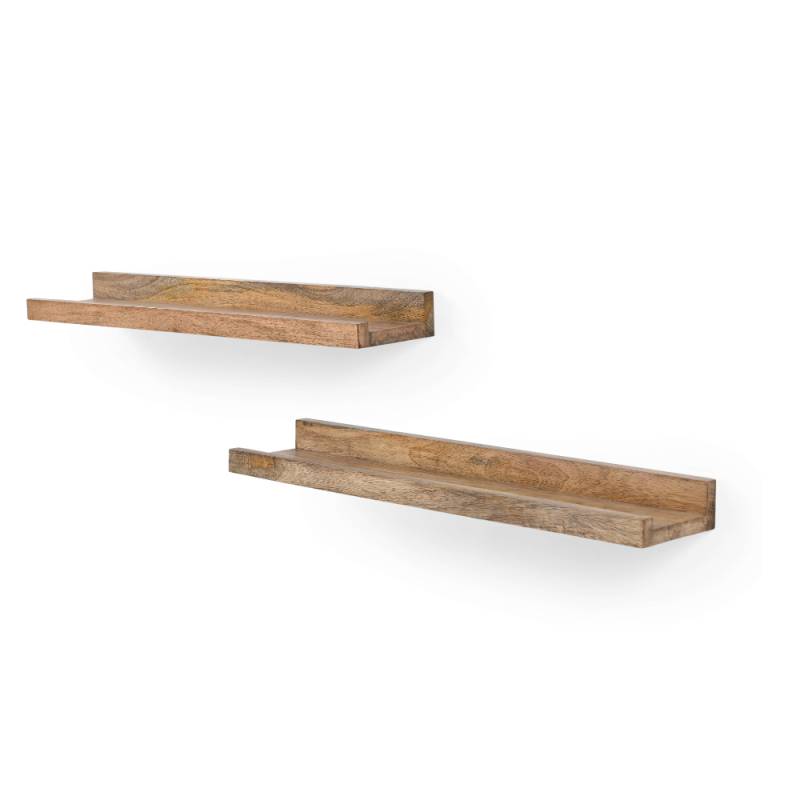Rustic Floating Wooden Shelves – Set of 2 Wall-Mounted Shelves with Metal Brackets von Marudhara