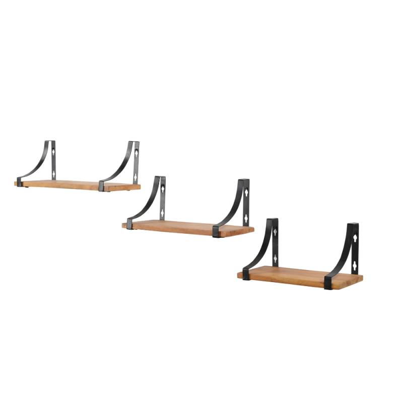 Rustic Industrial Wall Shelf Set – Wood and Metal Floating Shelves (Set of 3) von Marudhara