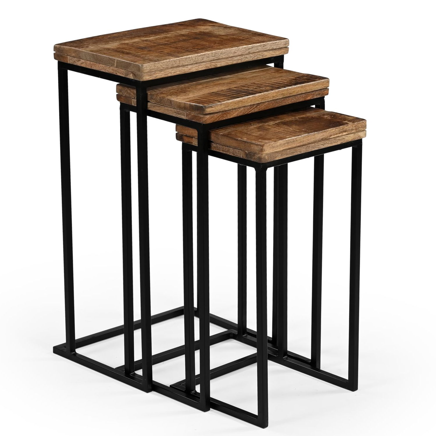Set of Industrial Chic Side Tables – Metal & Wood Accent Tables (3 Pieces) von Marudhara