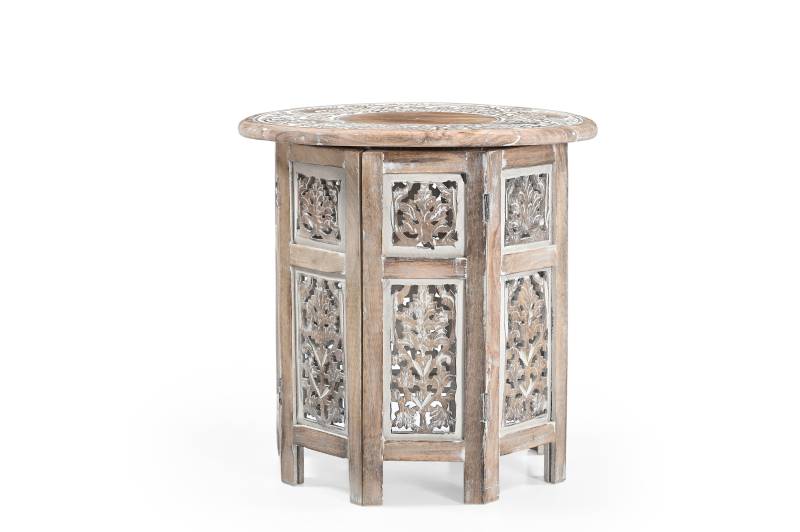 Small Rustic Coffee Table - Handmade Mango Wood Side Table with Whitewashed Finish, Vintage Solid Wood Side Table for Living Room or Bedroom - 45x45x45 cm von Marudhara