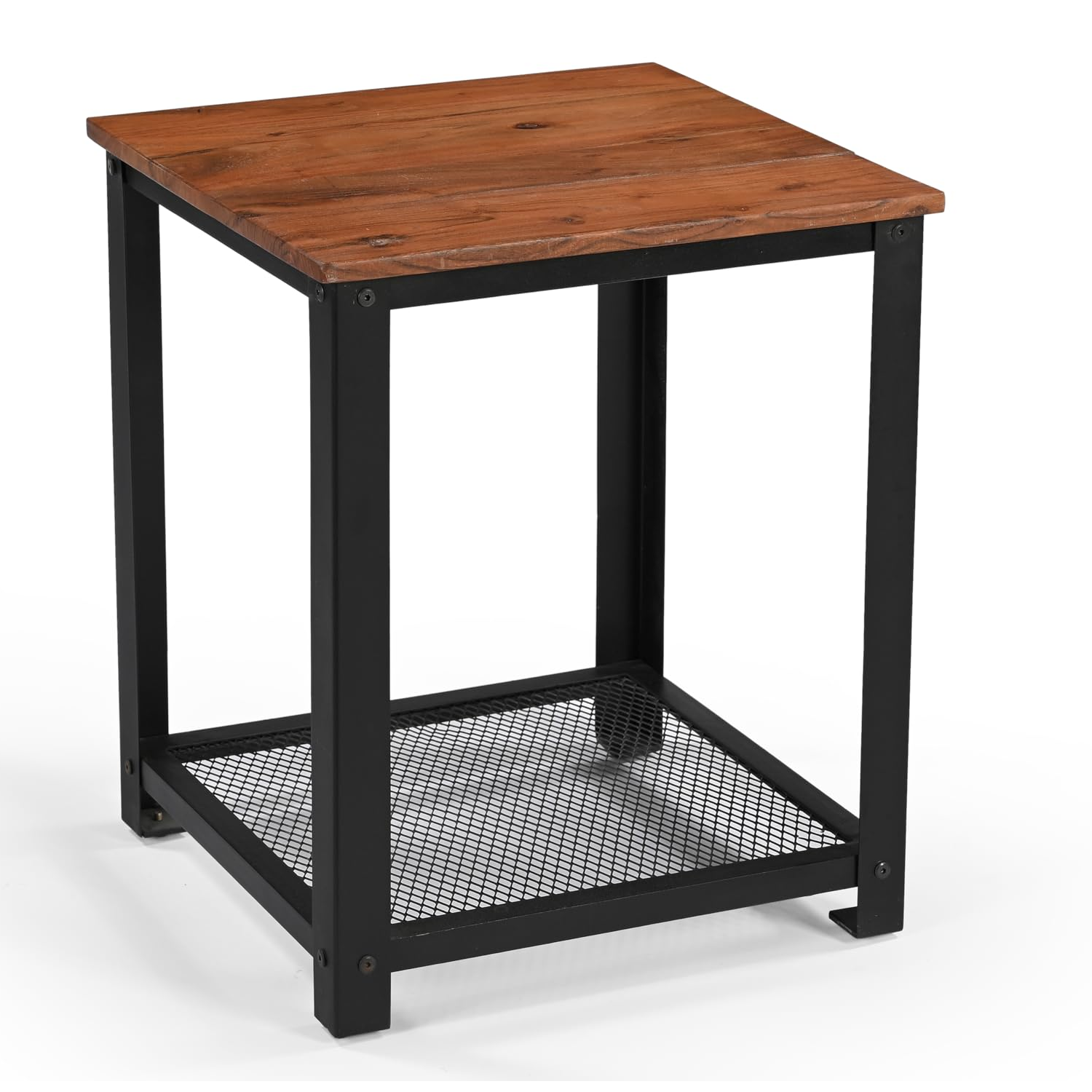 Vintage Industrial Side Table – Brown & Black, 2-Tier with Mesh Shelf | Compact & Sturdy von Marudhara