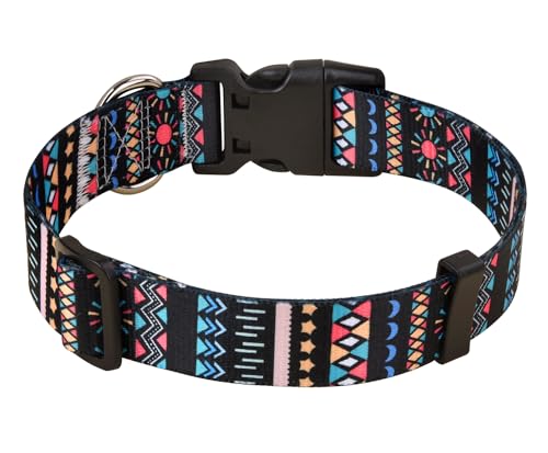 MarukoPet Hundehalsband, Verstellbares, Weich & Komfort Hunde Halsband, für Kleine, Mittlere Große Hunde, Böhmisches, Blumen, geometrisches, Stammes Design(Schwarz Böhmen,M) von MarukoPet