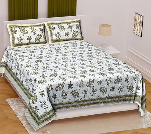 Marusthali Bettlaken aus reiner 100 % Baumwolle, mit 2 Kissenbezügen, Jaipuri-Bettlaken (Bettlaken für Doppelbett, Baumwolle) indische Bettlaken, Größe 254 x 274 cm von Marusthali
