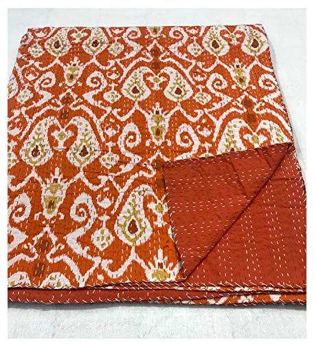 Marusthali Indische Kantha-Tagesdecke, gesteppt, Baumwolle, Ikat, handgenäht, Bettüberzug von Marusthali