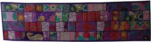 Marusthali Indische Wandbehänge, handgefertigt, bestickt, Patchwork, alte hängende Wandkunst, Vintage-Wandteppich, alter Sari-Schnitt, Wandbehang Parda (lila, 50,8 x 152,4 cm) von Marusthali